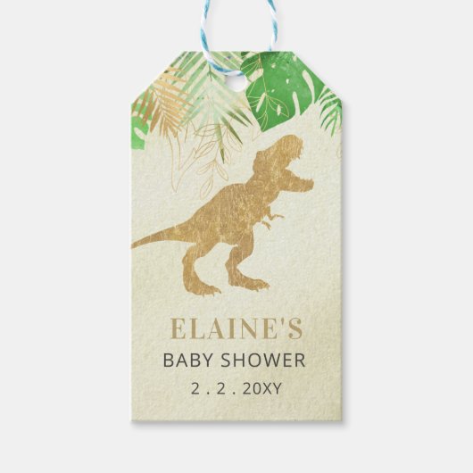 Gouden Dinosaurus Baby shower Bedankt Cadeaulabel (Voorkant)