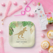 Gouden Dinosaurus Baby shower Bedankt Papieren Bordje (Feest)
