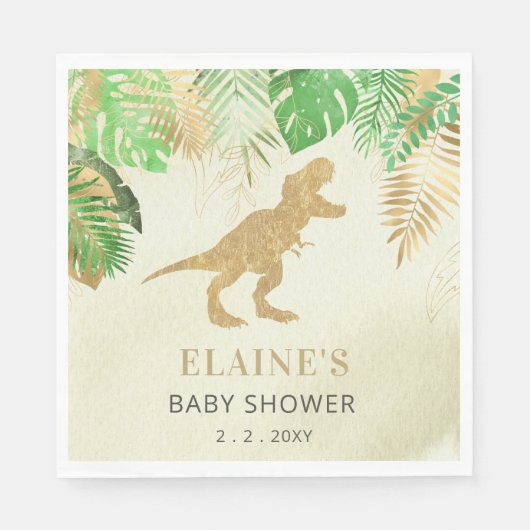 Gouden Dinosaurus Baby shower Bedankt Servet (Voorkant)