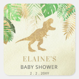 Gouden Dinosaurus Baby shower Bedankt Vierkante Sticker