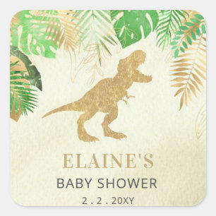 Gouden Dinosaurus Baby shower Bedankt Vierkante Sticker