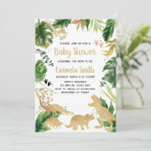 Gouden dinosaurus Baby shower Kaart (Staand voorkant)