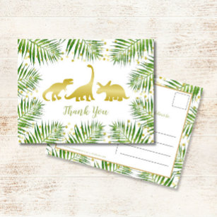 Gouden Dinosaurus Tropisch Baby shower Dank u Briefkaart