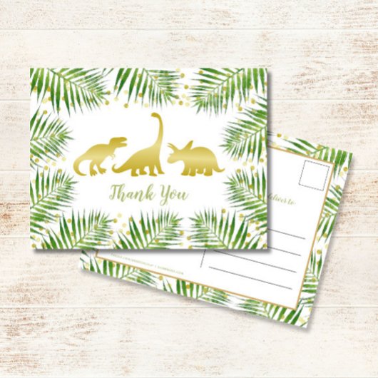 Gouden Dinosaurus Tropisch Baby shower Dank u Briefkaart