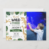 Gouden Dinosaurus Verjaardagsfeestfoto Kaart (Voorkant)