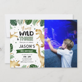 Gouden Dinosaurus Verjaardagsfeestfoto Kaart