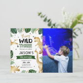 Gouden Dinosaurus Verjaardagsfeestfoto Kaart (Staand voorkant)