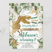 Gouden Dinosaurus Verjaardagsfeestje, Dino T-Rex Kaart (Voorkant / Achterkant)