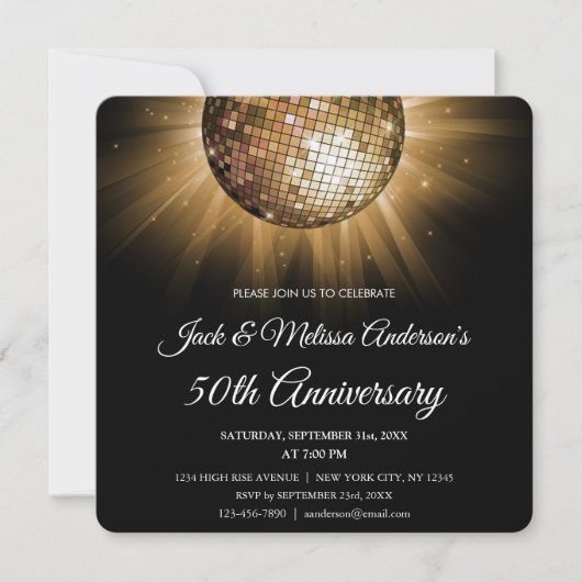 Gouden Disco Bal 50ste Verjaardagsfeestje Kaart (Voorkant)