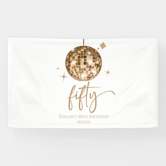 Gouden Disco Bal 50ste Verjaardagsfeestje Spandoek (Horizontaal)