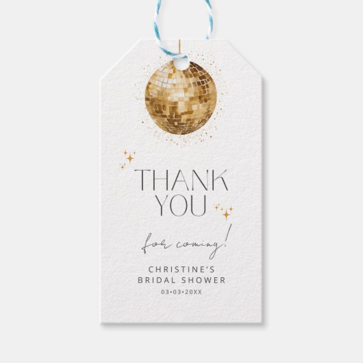 Gouden Disco Bal Bruiloftsborrel Bedankt Cadeaulabel (Voorkant)