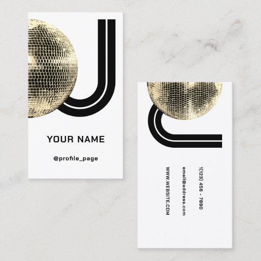 Gouden disco bal deejay initialen visitekaartje (Voorkant / Achterkant)