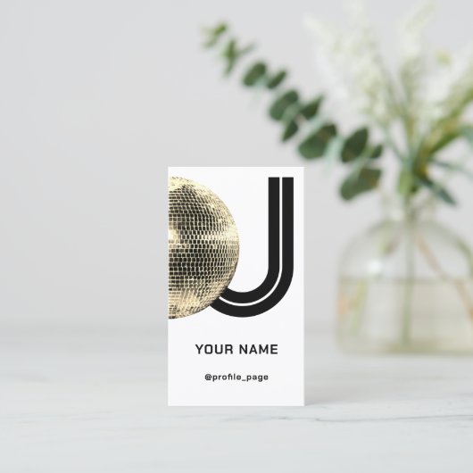 Gouden disco bal deejay initialen visitekaartje (Staand voorkant)