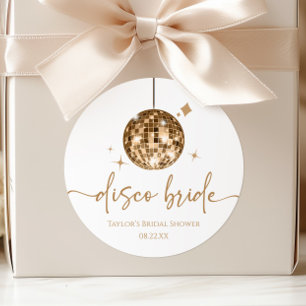 Gouden Disco Bal Disco Bruid Bruidsuitnodiging Ronde Sticker