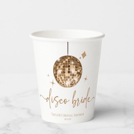 Gouden Disco Bal Disco Bruid Bruiloft Papieren Bekers (Achterkant)