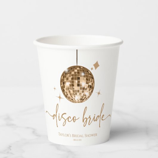 Gouden Disco Bal Disco Bruid Bruiloft Papieren Bekers (Voorkant)
