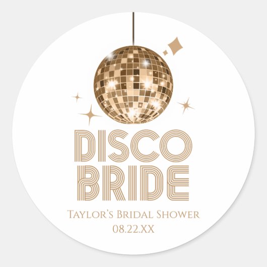 Gouden Disco Bal Disco Bruid Bruiloft Ronde Sticker (Voorkant)