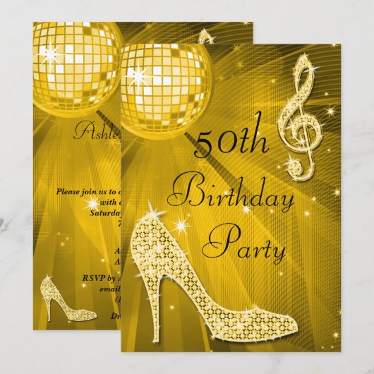 Gouden Disco Bal en hakken 50ste verjaardag Kaart (Voorkant / Achterkant)