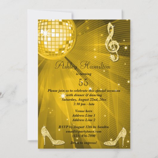 Gouden Disco Bal en hakken 55e verjaardag Kaart (Achterkant)