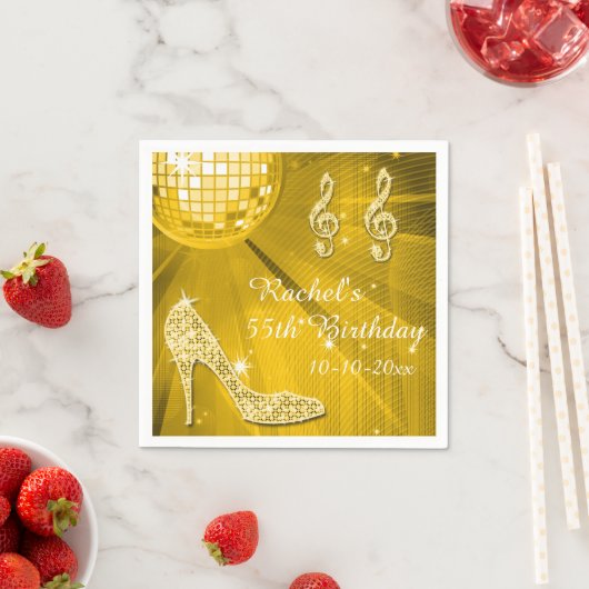 Gouden Disco Bal en hakken 55e verjaardag Servetten (Insitu)