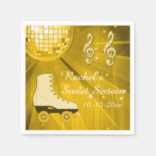 Gouden Disco Bal en Roller Skates Sweet Sixteen Servet