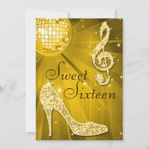 Gouden Disco Bal en Sparkle Heels Sweet 16 Kaart