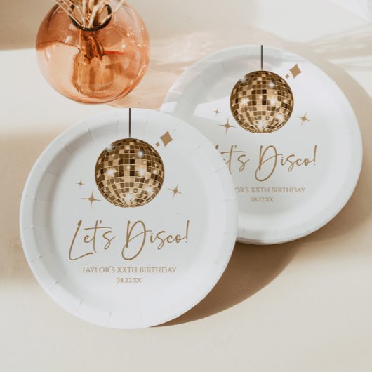 Gouden Disco Bal Laten we Disco Verjaardagsfeestje Papieren Bordje