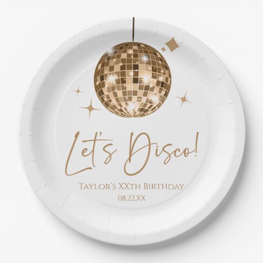 Gouden Disco Bal Laten we Disco Verjaardagsfeestje Papieren Bordje (Voorkant)