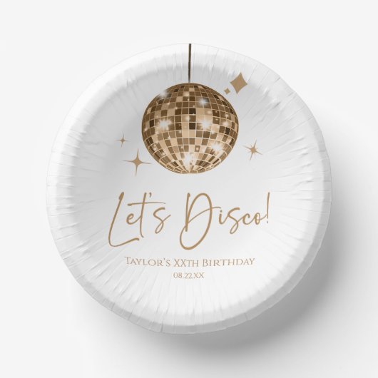 Gouden Disco Bal Laten we Disco Verjaardagsfeestje Papieren Kommen (Voorkant)