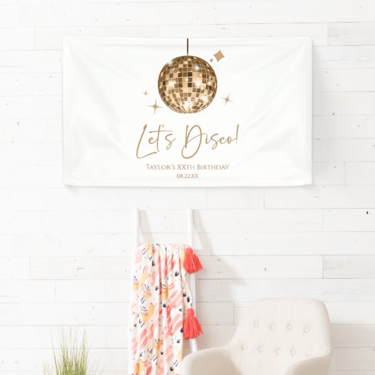 Gouden Disco Bal Laten we Disco Verjaardagsfeestje Spandoek (Insitu)
