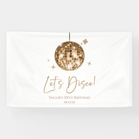 Gouden Disco Bal Laten we Disco Verjaardagsfeestje Spandoek (Horizontaal)