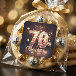 Gouden Disco Bal Muzieknotities 70e Verjaardagsfee Vierkante Sticker