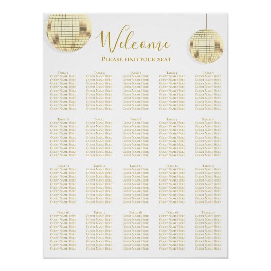 Gouden Disco Bal Trouwstoel Grafiek Perfect Poster (Voorkant)