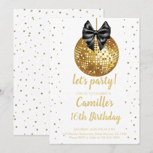 Gouden disco bal verjaardag kaart (Voorkant / Achterkant)