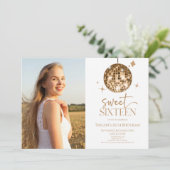Gouden Disco Bal Zoet Zestien 16e Verjaardagsfeest Kaart (Staand voorkant)