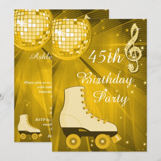 Gouden Disco Ball en Roller Schaatsen 45th Verjaar Kaart (Voorkant / Achterkant)