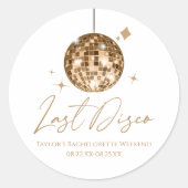 Gouden Disco Ball Laatste Disco Bachelorette Party Ronde Sticker (Voorkant)