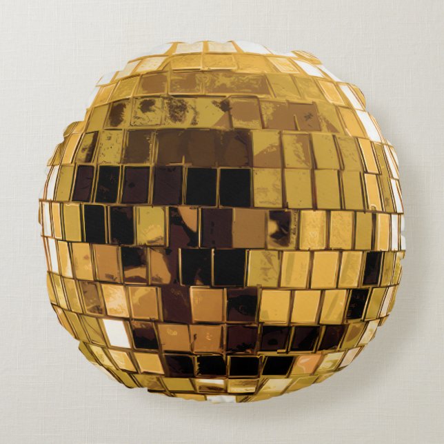 Gouden Disco Disco Bal Rond Kussen (Voorkant)