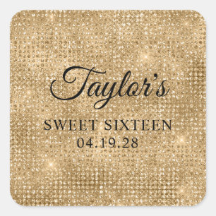 Gouden Disco Glitter Sweet Sixteen Vierkante Sticker