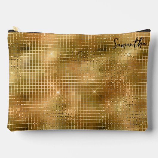 Gouden Disco Spiegels Glitter Patroon Monogram Etui (Voorkant)