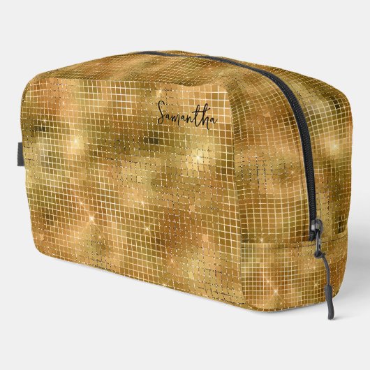 Gouden Disco Spiegels Glitter Patroon Monogram Toilettasje (Rechterhoek)