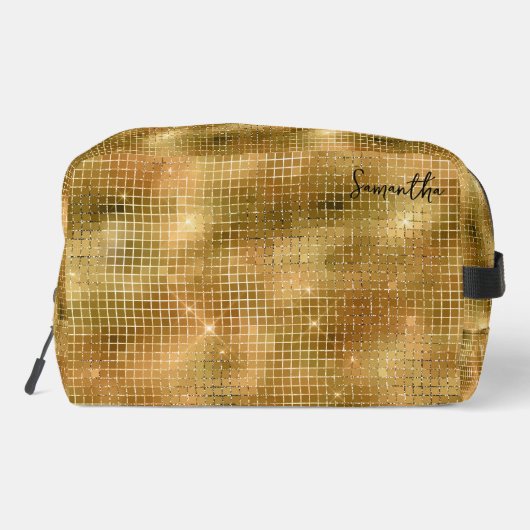Gouden Disco Spiegels Glitter Patroon Monogram Toilettasje (Achterkant)