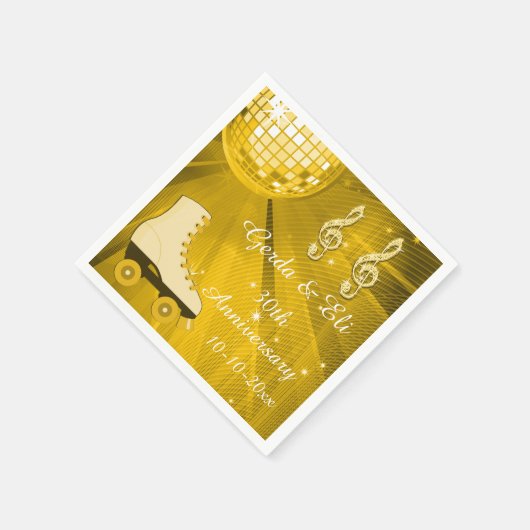 Gouden Discobal en Roller Schaatsen 30e Jubileum Servetten (Hoek)