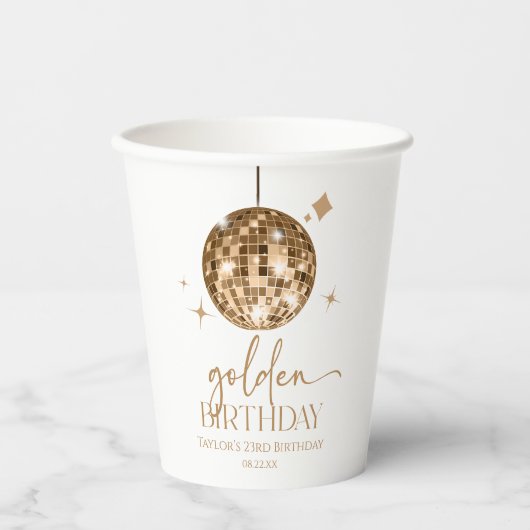 Gouden Discobal Gouden Verjaardagsfeest Papieren Bekers (Voorkant)
