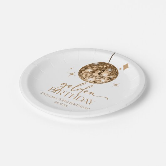 Gouden Discobal Gouden Verjaardagsfeest Papieren Bordje (Gekanteld)