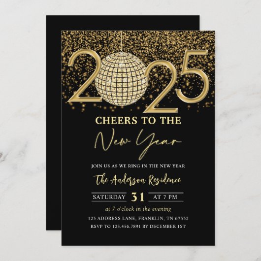 Gouden Discobal juicht oudejaarsfeest 2025 Kaart (Voorkant / Achterkant)