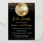 Gouden Discobal Let's Party Verjaardag Folie Uitnodiging (Voorkant)
