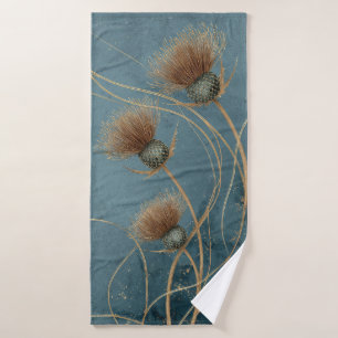 Gouden Distel Teal Blauwe Textuur Elegantie Badhanddoek