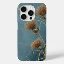 Gouden Distel Teal Blauwe Textuur Elegantie iPhone 15 Pro Case
