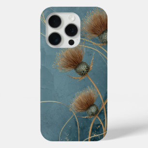 Gouden Distel Teal Blauwe Textuur Elegantie iPhone 15 Pro Case
